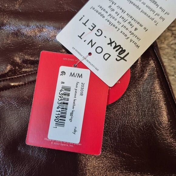 SPANX FAUX PATENT LEATHER Leggings Pants Ruby Size M - Picture 8 of 8